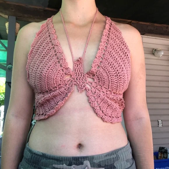 Handmade crochet butterfly top w/ ties - Picture 5 of 6